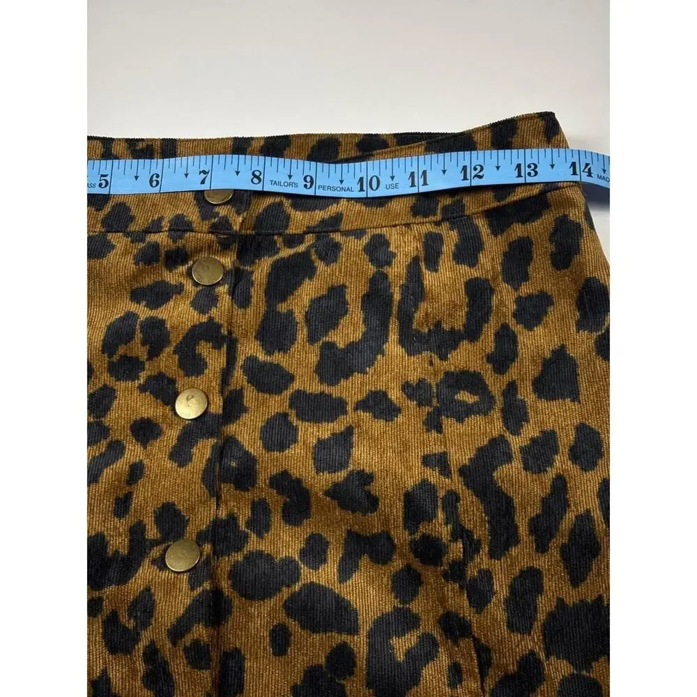 Akaiv Leopard Print Corduroy Button Front‎ Mini Skirt Brown Black Small